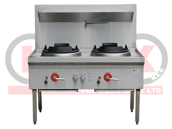 2 BURNER WATERLESS GAS WOK TABLE - CHIMNEY BURNER