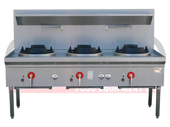 3 BURNER WATERLESS GAS WOK TABLE - CHIMNEY BURNER